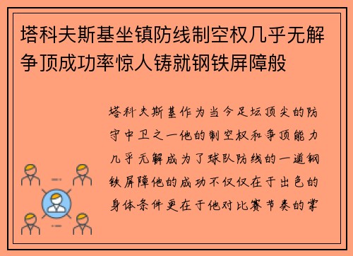 塔科夫斯基坐镇防线制空权几乎无解争顶成功率惊人铸就钢铁屏障般